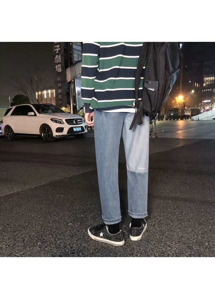 Trendy men's fashion jeans men's trendy brand loose straight wide leg pants Korean personality trend