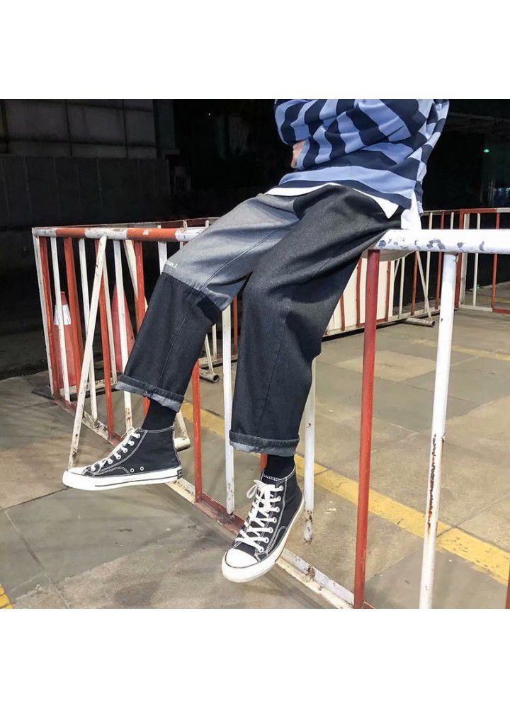 Trendy men's fashion jeans men's Japanese trendy brand elastic loose straight wide leg pants personality trend men's jeans