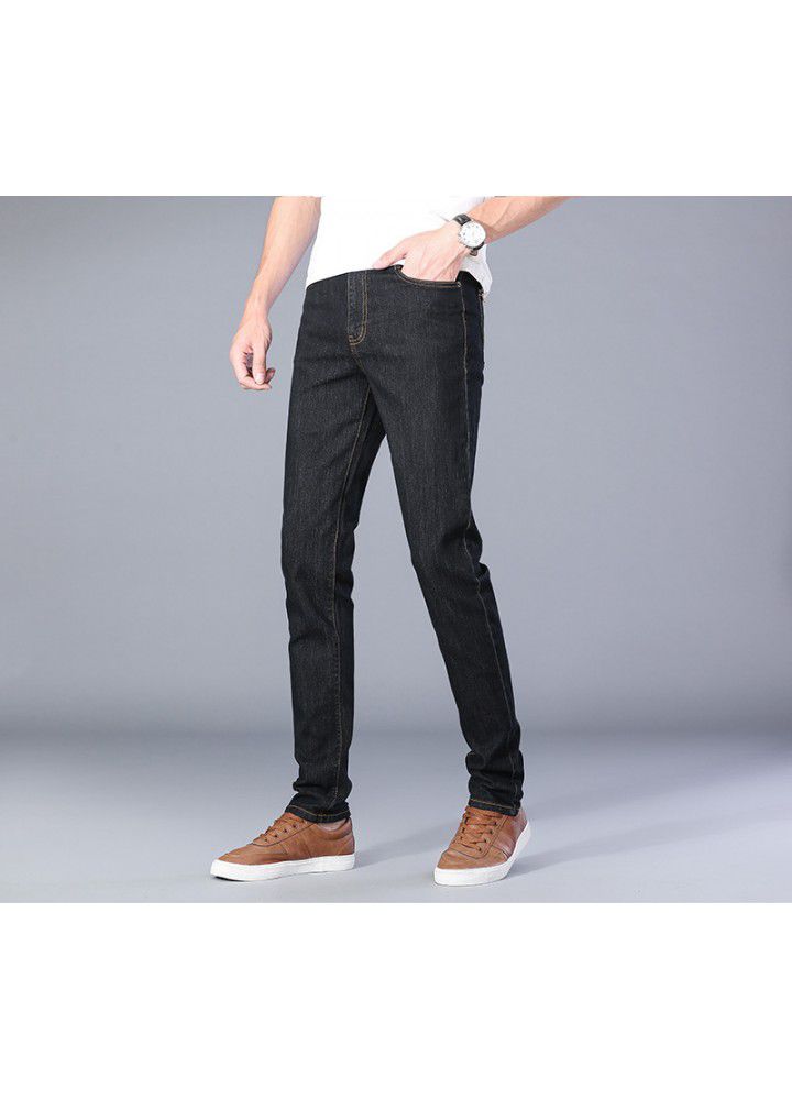Men's slim fit jeans spring and summer thin foreign trade Korean straight elastic leisure wash waist youth trousers