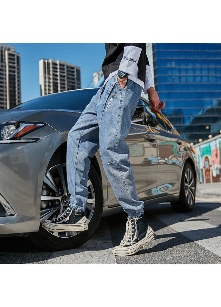 Spring and autumn Street hip-hop fashion casual loose Leggings show thin large jeans quarter pants