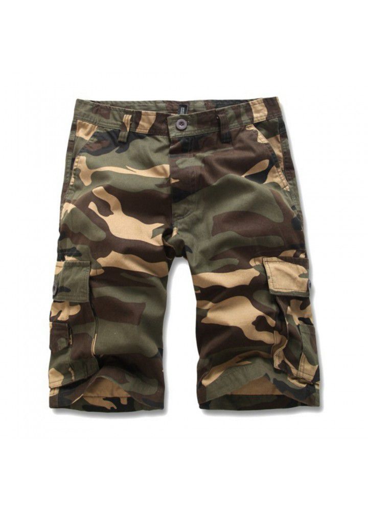 Amazon's best selling cotton overalls camouflage pants Multi Pocket Capris straight loose beach breeches
