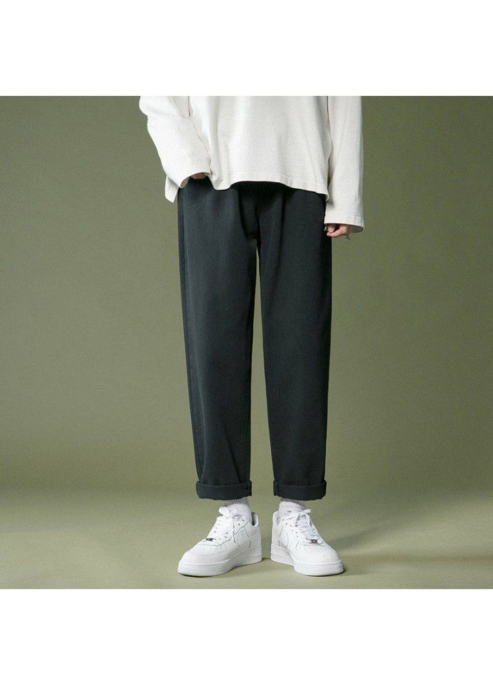 Men's jeans 2021 spring and summer thin wide leg pants Korean youth fashion loose casual quarter pants