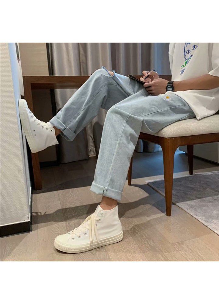 Hole jeans men's Korean fashion loose and handsome wide leg summer fashion brand summer thin straight pants