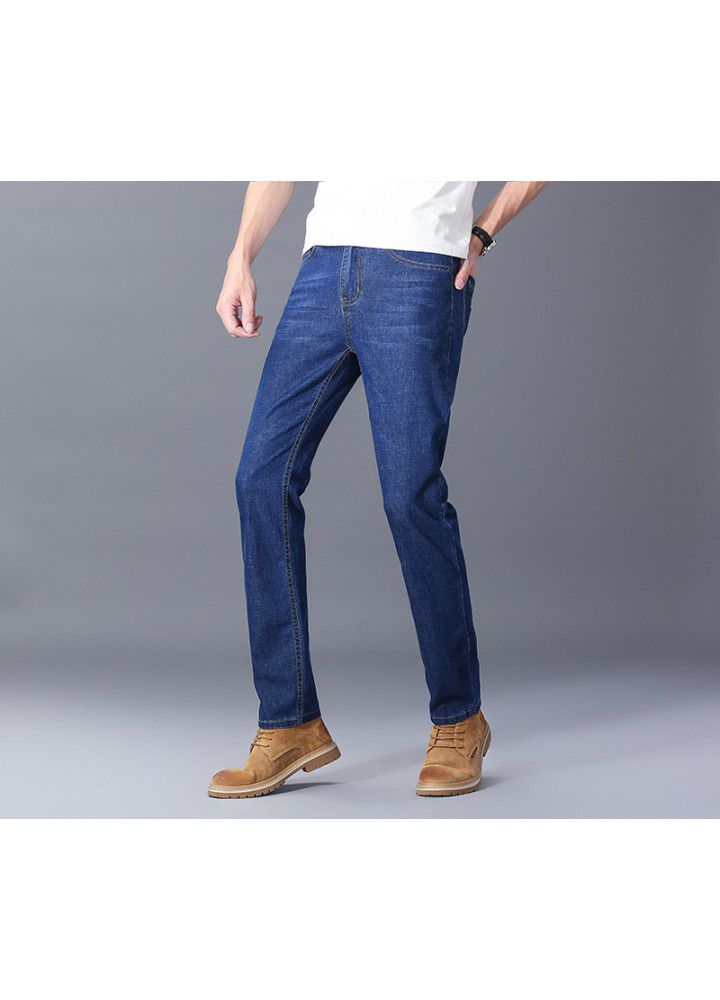 Men's slim fit jeans spring and summer thin foreign trade Korean straight elastic leisure wash waist youth trousers