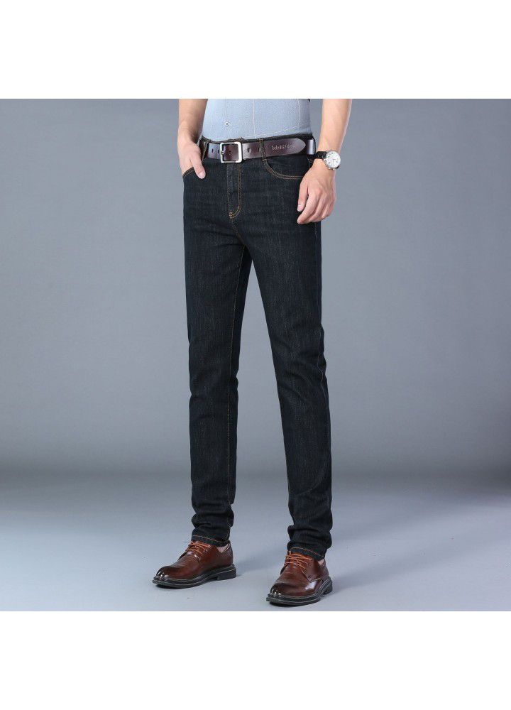 2021 business jeans men's spring and autumn youth cotton leisure wash spot medium waist black stretch pants