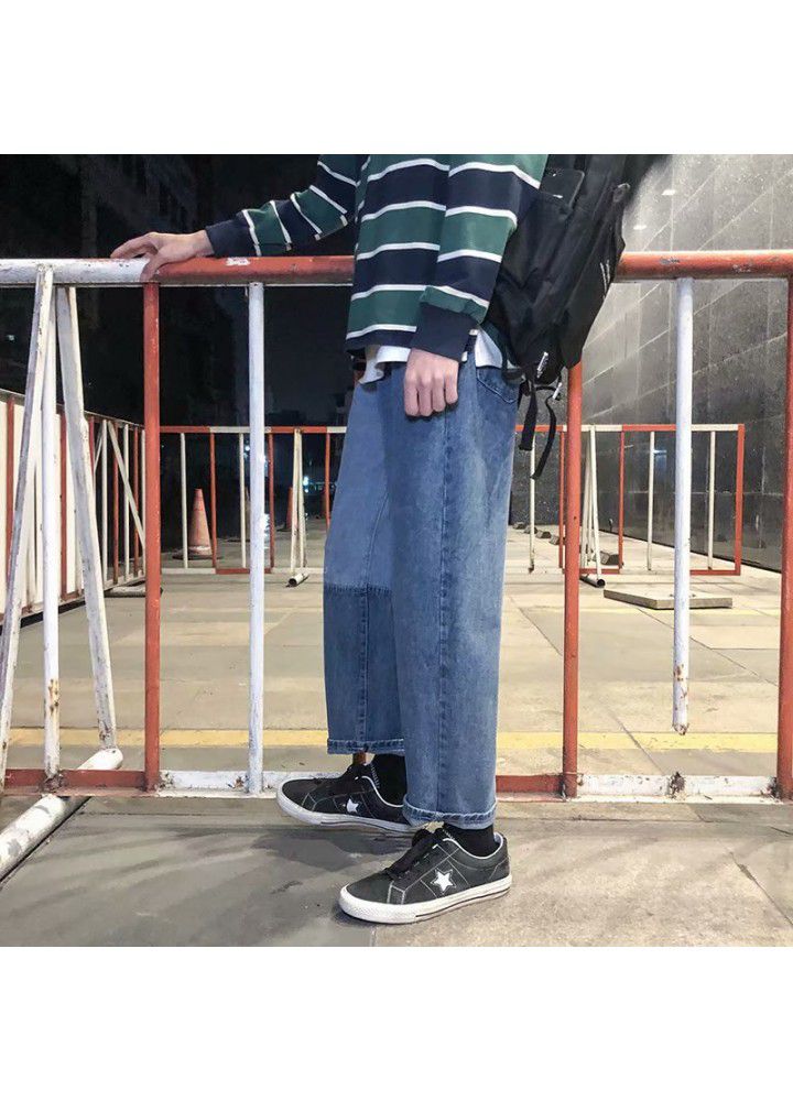 Trendy men's fashion jeans men's Japanese trendy brand elastic loose straight wide leg pants personality trend men's jeans