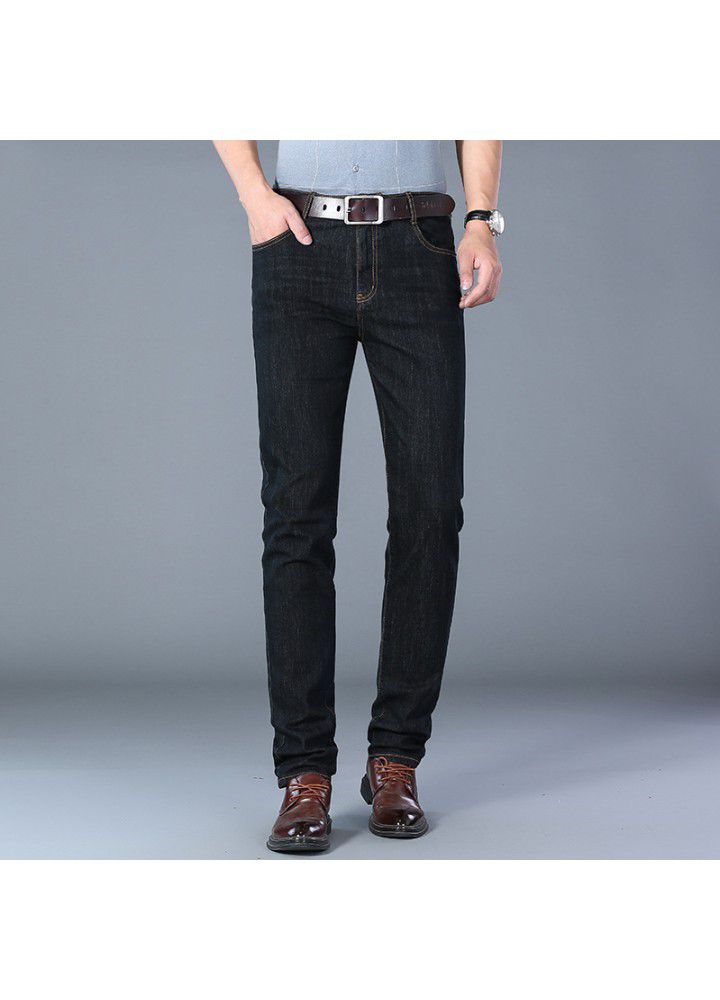 2021 business jeans men's spring and autumn youth cotton leisure wash spot medium waist black stretch pants