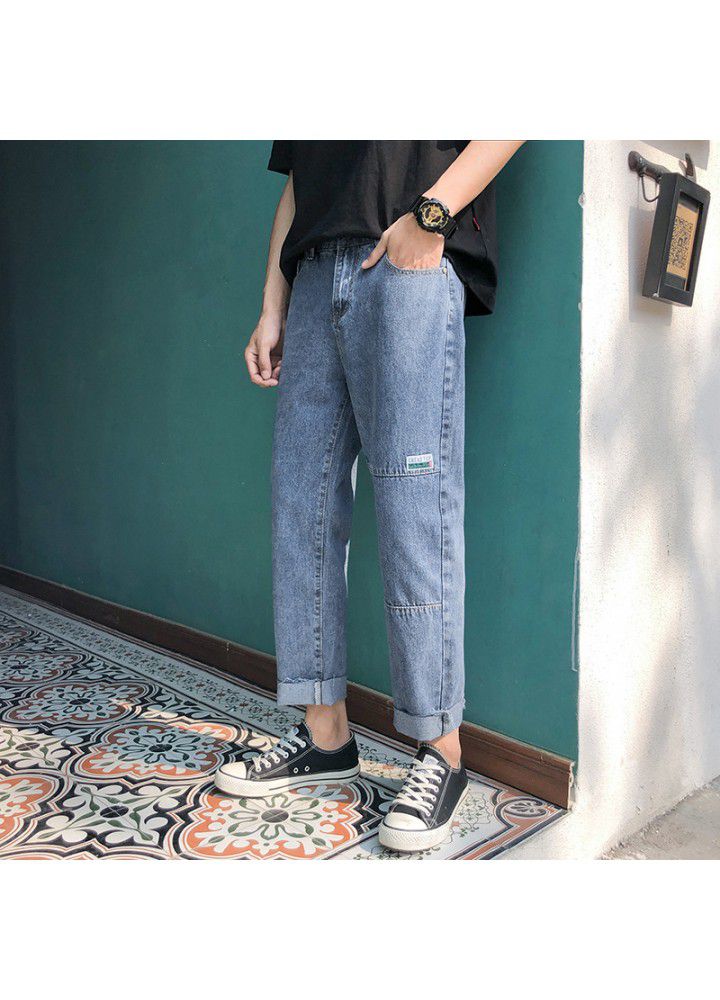 2021 spring free youth Korean casual ordinary cotton blue mid waist Capri Jeans wholesale jeans in stock