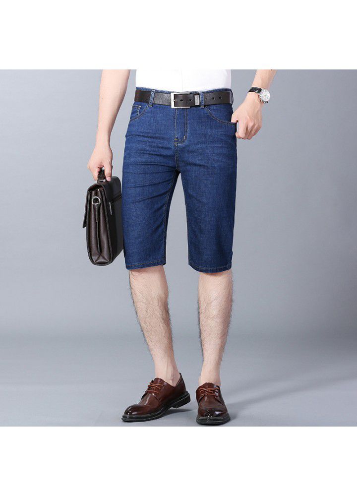 Denim shorts men's summer 2021 elastic thin casual spot blue middle waist Youth Foreign Trade washed cotton pants