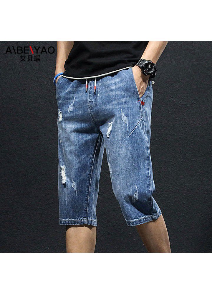 Men's jeans summer new thin 5 / 7 shorts Korean leisure youth trend straight shorts