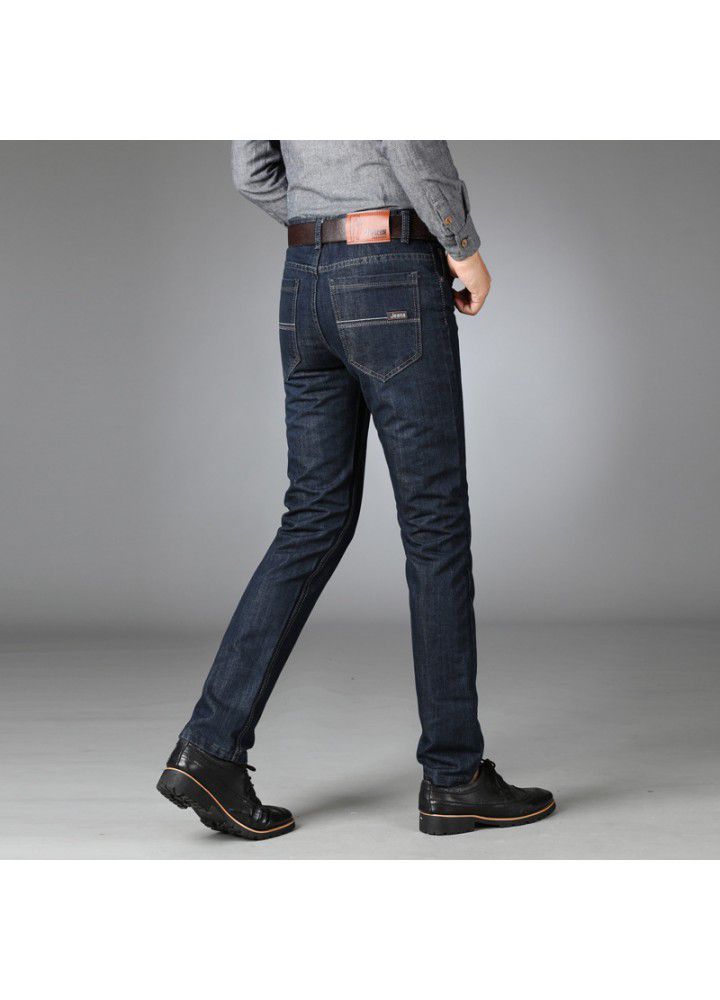 Men's business dress jeans 2021 spring new youth middle waist straight elastic casual loose men's pants