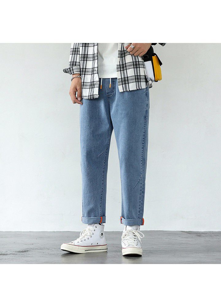 Autumn jeans men's Korean loose trend straight casual Harlan men's wide leg pants