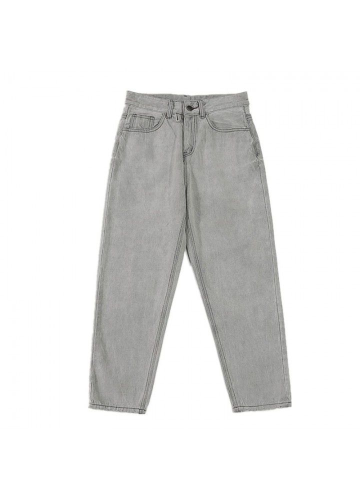 Korean men's ins casual pants fashion brand simple loose straight pants Harajuku BF chic solid color Capris