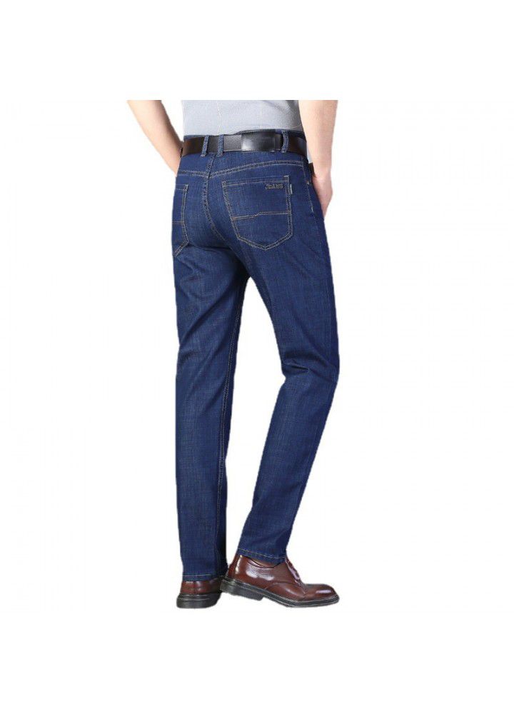2021 men's spring and summer light blue mid waist leisure elastic youth trousers cotton spot men's jeans
