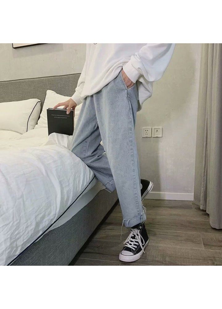 Fall feeling wide leg jeans in autumn and winter men's trendy brand loose teenagers straight tube daddy trendy quarter pants