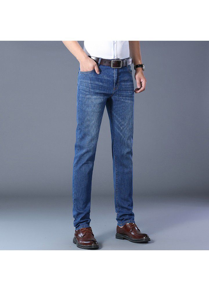 Autumn 2021 men's elastic youth pants blue jeans casual cotton waist straight tube spot wholesale jeans