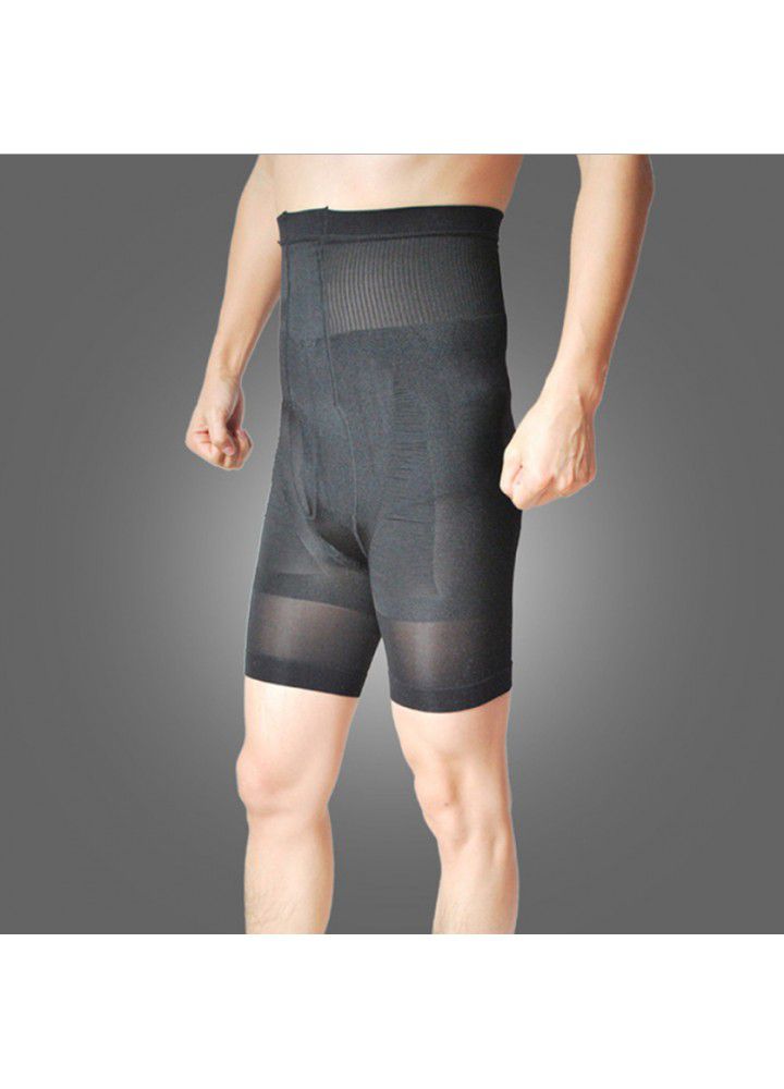 Wish hot selling men's high waist abdominal pants shorts sports five point body shaping pants high elastic and breathable corset pants