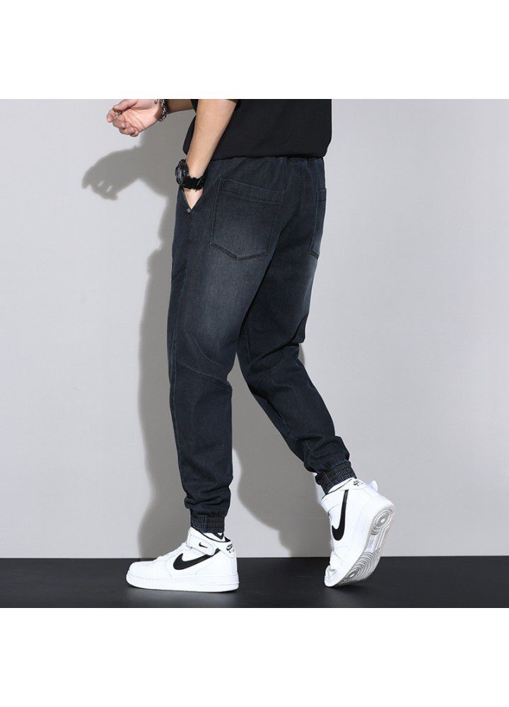 2021 autumn new men's large Korean casual loose jeans quarter pants men's fashion fat long pants