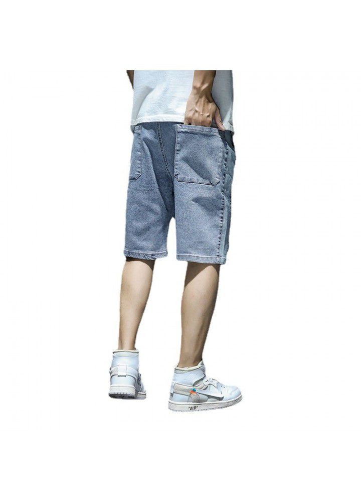 Denim shorts men's loose straight Korean fashion summer thin casual fashion men's five point summer pants