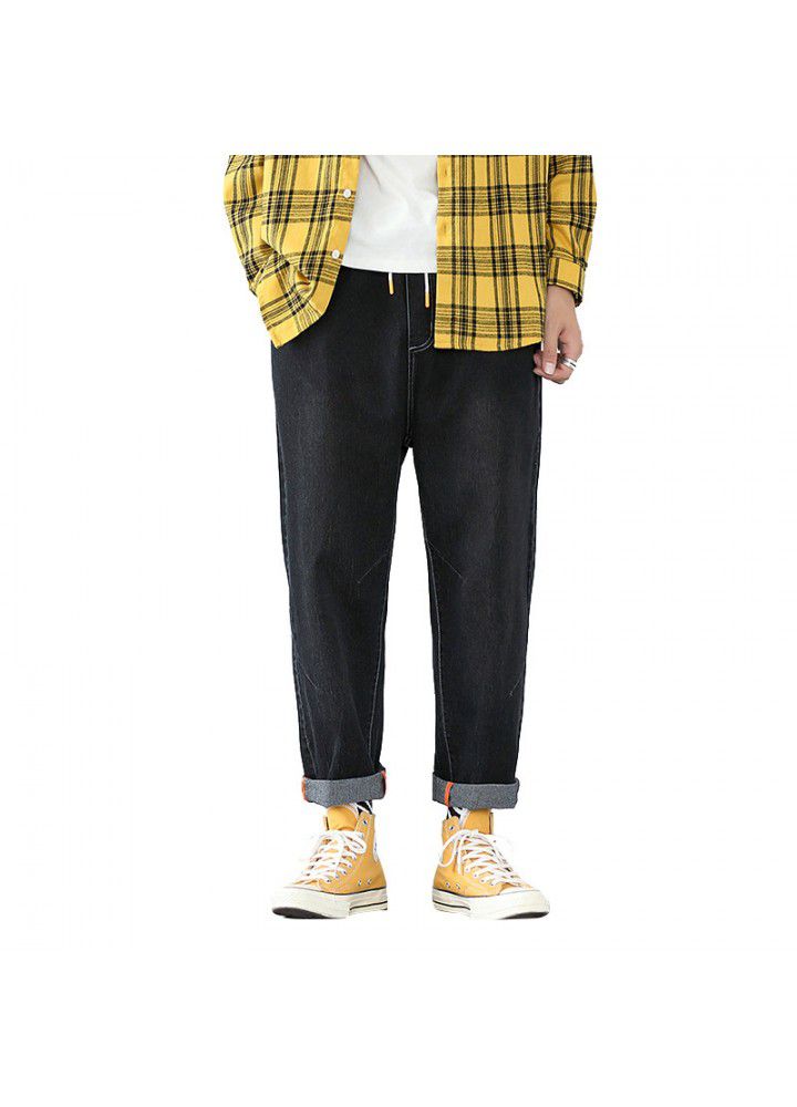 Autumn jeans men's Korean loose trend straight casual Harlan men's wide leg pants