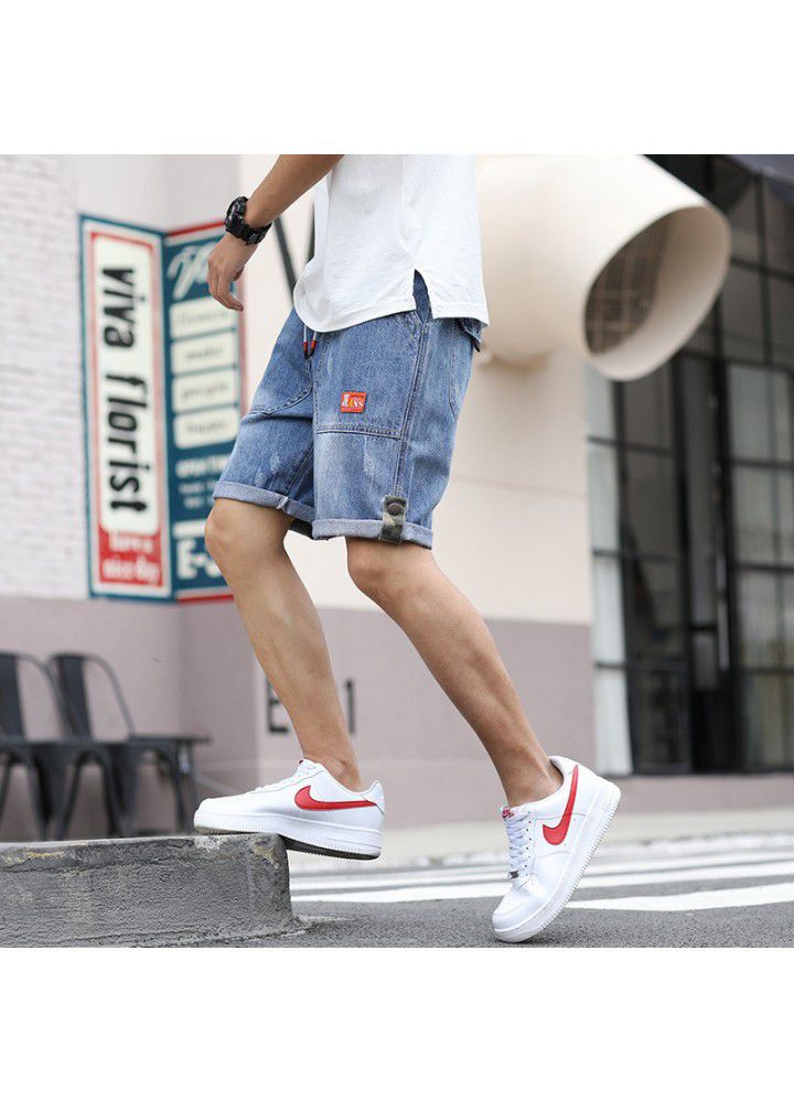 Summer thin denim shorts men's 5-point pants washing foreign trade leisure Korean version 2021 straight waist shorts