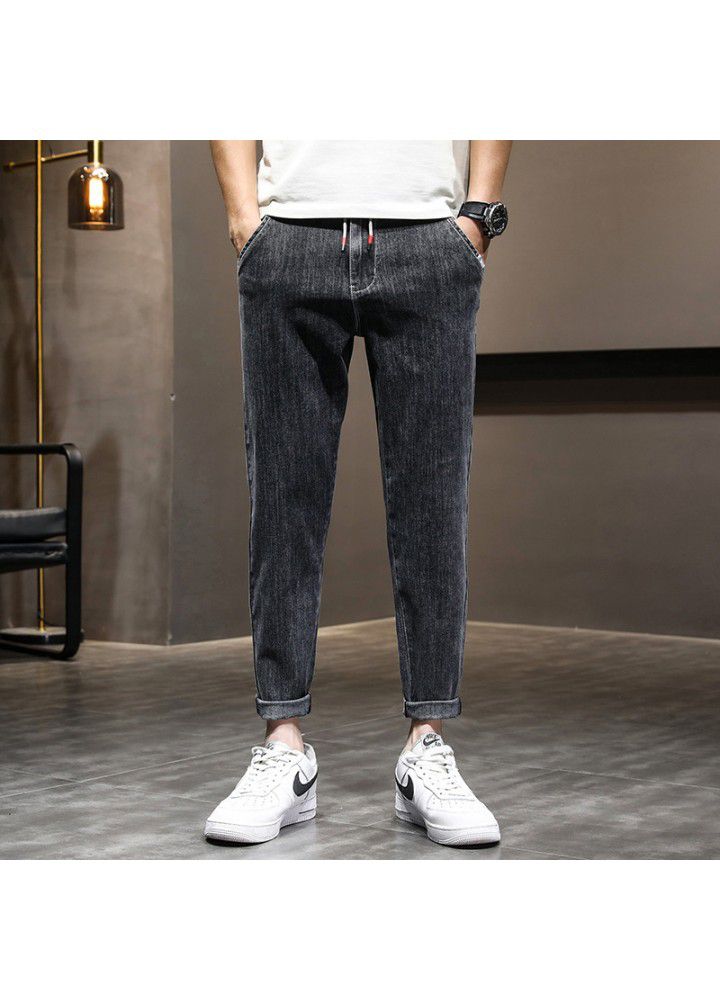 2021 autumn new large men's Korean fashion casual loose middle waist small leg jeans men's pants
