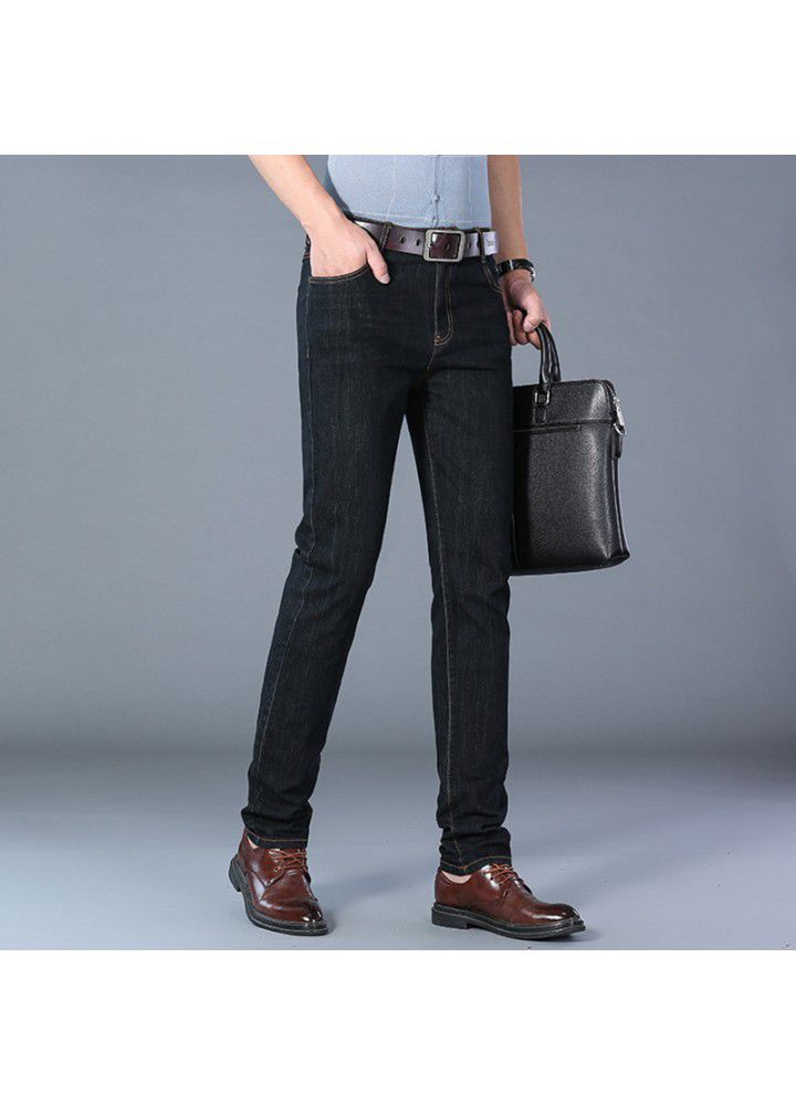 2021 business jeans men's spring and autumn youth cotton leisure wash spot medium waist black stretch pants