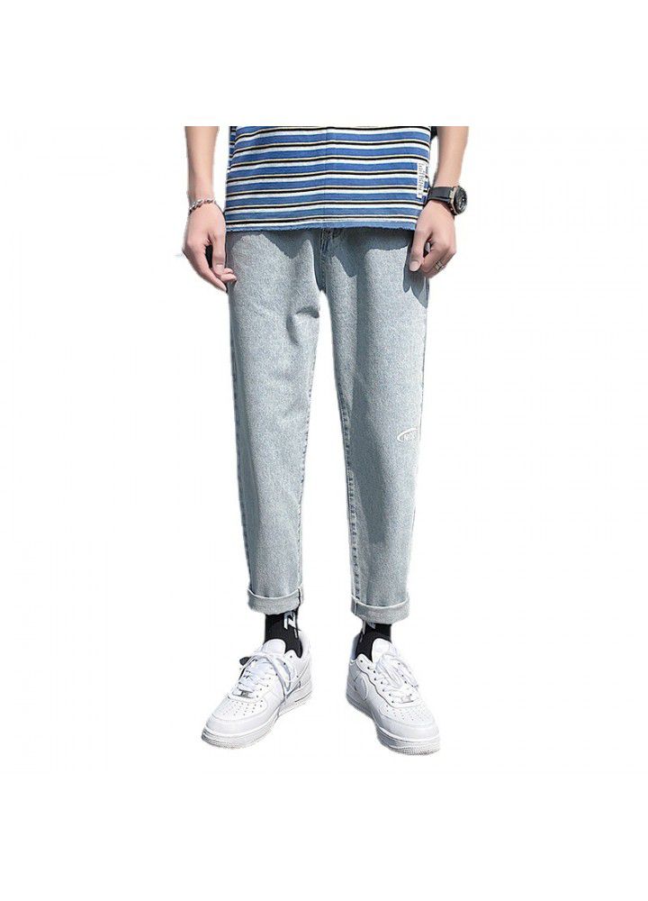 Summer thin jeans men's loose straight casual Korean fashion brand wide leg pants