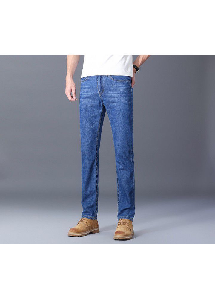 Men's slim fit jeans spring and summer thin foreign trade Korean straight elastic leisure wash waist youth trousers