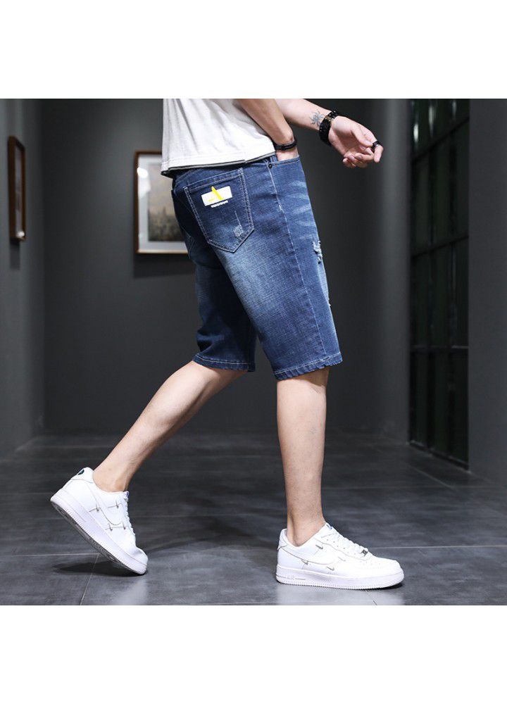 Men's shorts jeans Korean casual slim simple fashion straight tube 5-point pants jeans summer new