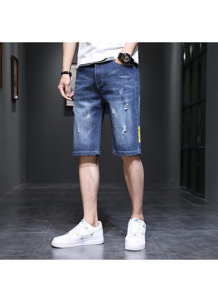 Men's shorts jeans Korean casual slim simple fashion straight tube 5-point pants jeans summer new
