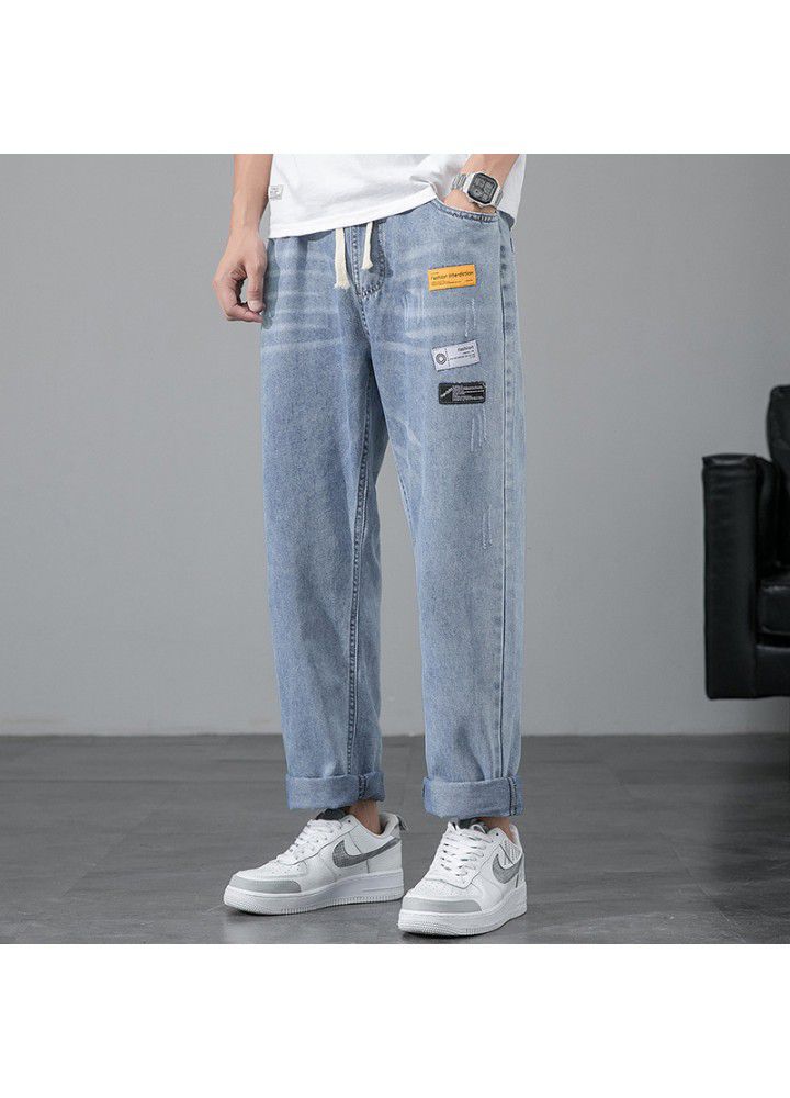 Men's loose fitting straight jeans autumn 2021 new Korean fashion brand casual thin pants men's wear