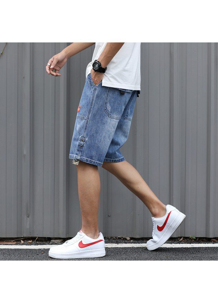 Summer thin denim shorts men's 5-point pants washing foreign trade leisure Korean version 2021 straight waist shorts