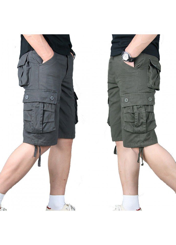 2021 new Multi Pocket Capris men's casual summer loose large beach Korean 5-piece pants