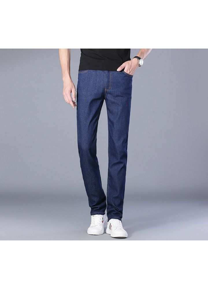 Men's slim fit jeans spring and summer thin foreign trade Korean straight elastic leisure wash waist youth trousers