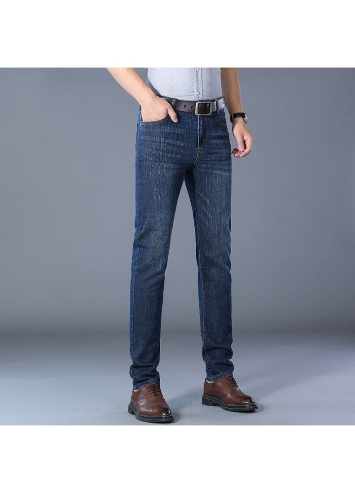 Autumn 2021 men's elastic youth pants blue jeans casual cotton waist straight tube spot wholesale jeans