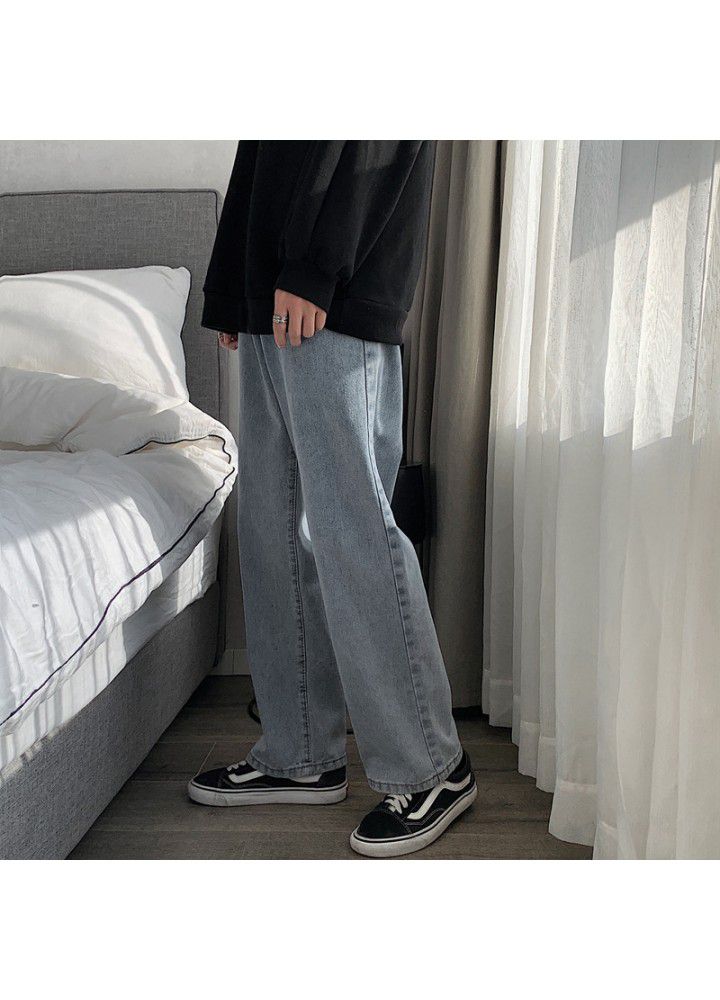 Spring and summer new loose straight pants men's Korean Trend jeans men's light color drop feeling wide leg pants