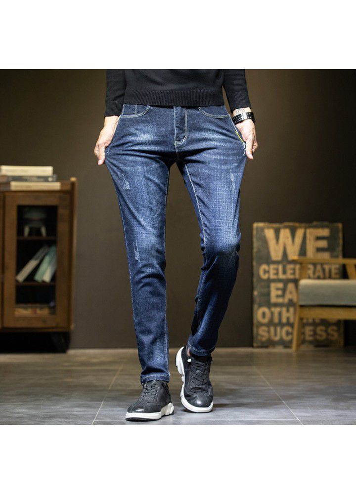 Spring jeans men's blue Korean fashion slim fit small leg men's pants youth elastic casual men's pants