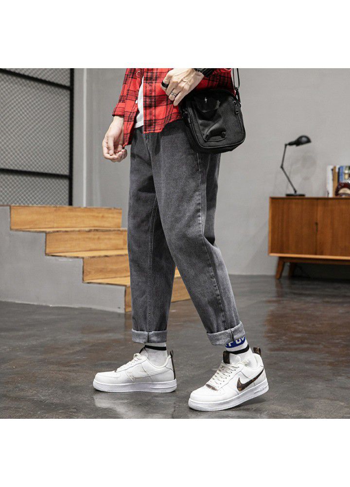 Spring and summer thin men's jeans 2021 new Hong Kong Style Korean casual loose wash wide leg pants