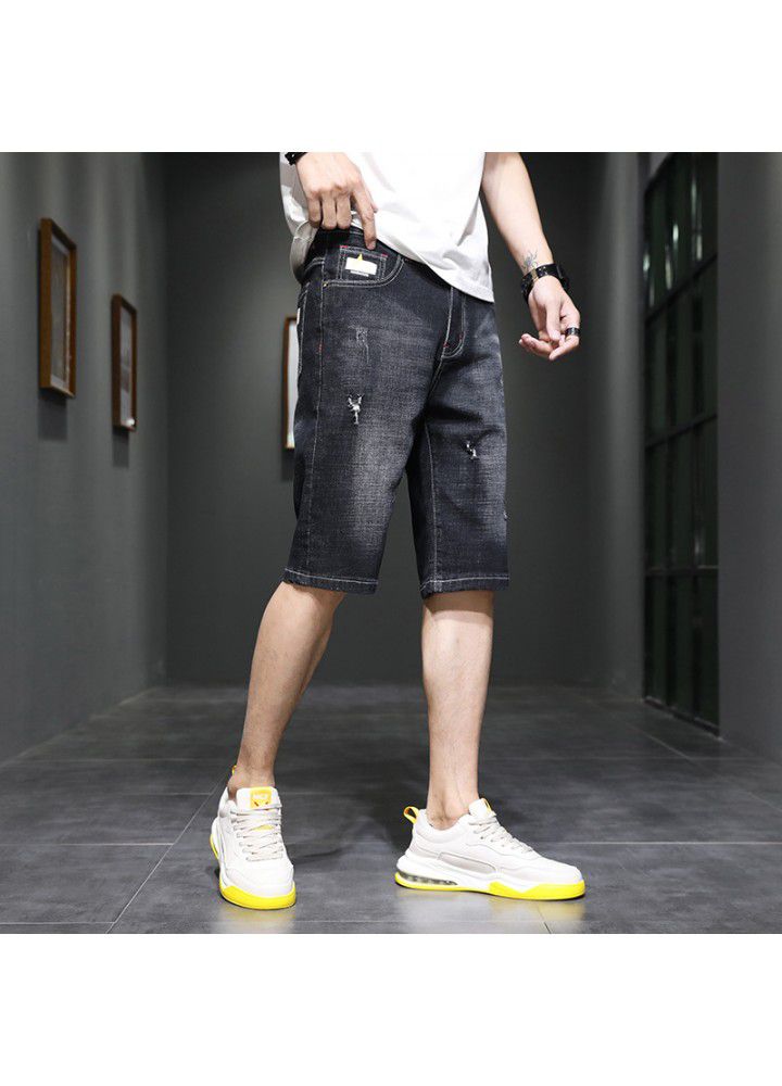 Summer 2021 new thin denim shorts Korean casual SLIM STRAIGHT elastic 5-point denim pants for men