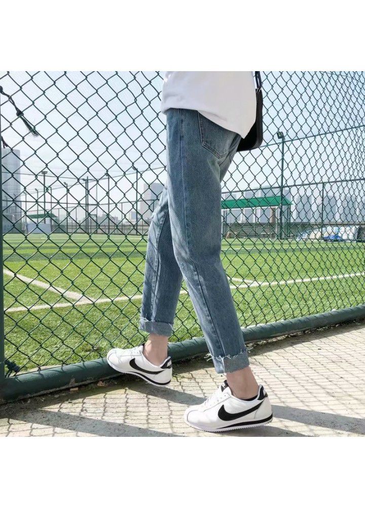Men's hole straight Capris summer thin Korean fashion casual pants slim jeans