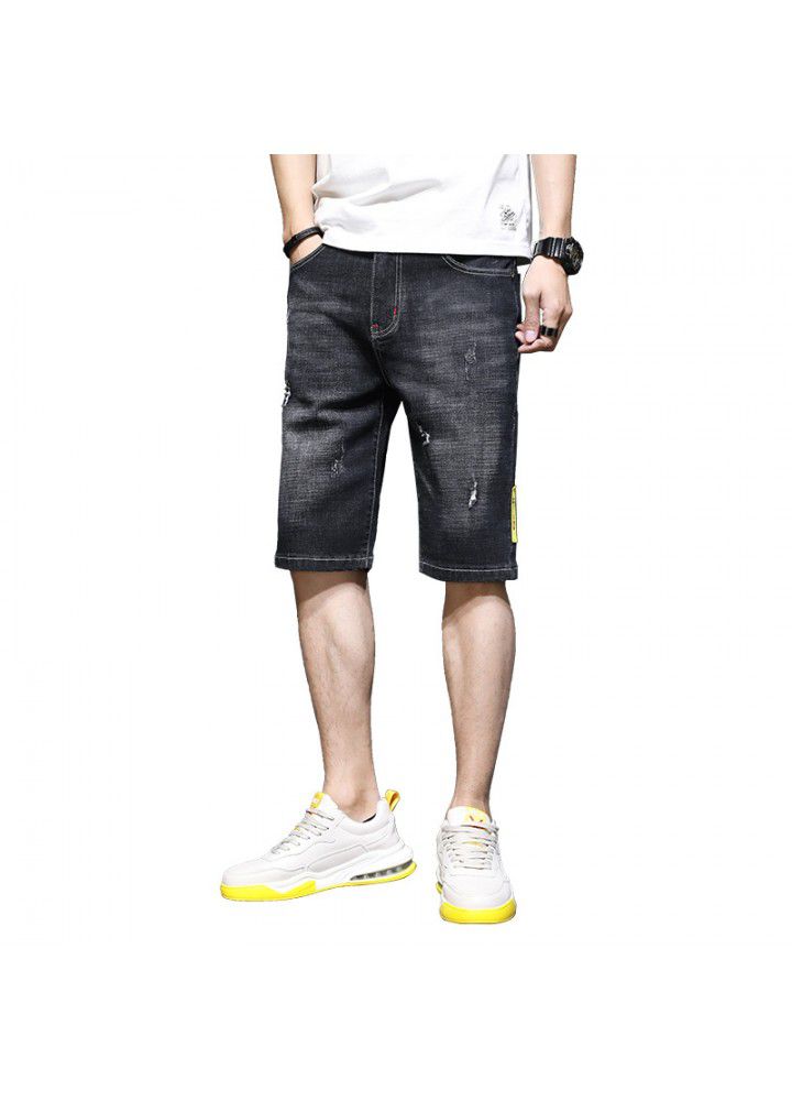 Summer 2021 new thin denim shorts Korean casual SLIM STRAIGHT elastic 5-point denim pants for men