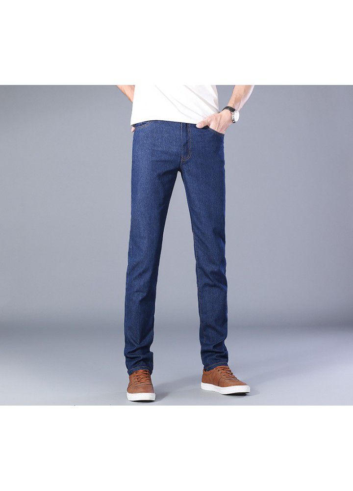 Men's slim fit jeans spring and summer thin foreign trade Korean straight elastic leisure wash waist youth trousers