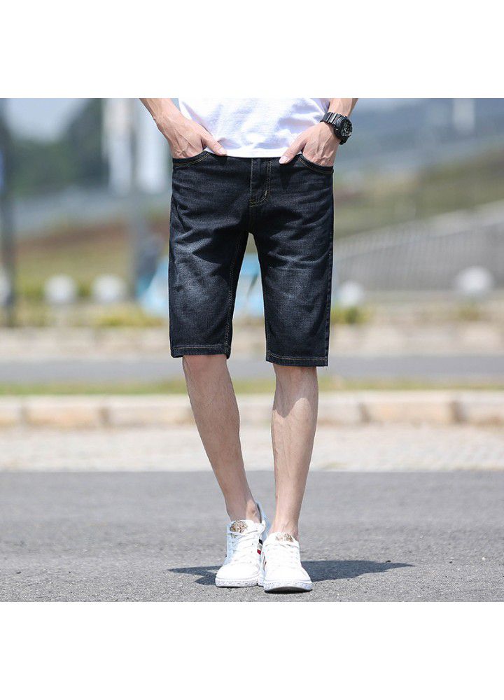 Summer cool denim shorts men's thin cotton Korean spot foreign trade medium waist men's large jeans