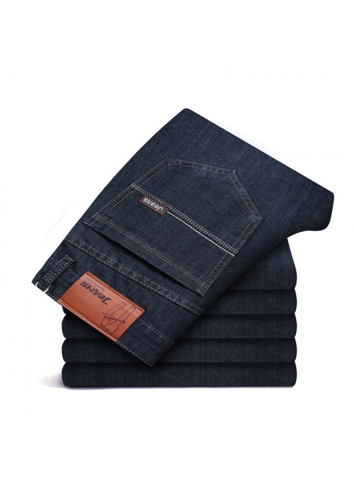 Men's business dress jeans 2021 spring new youth middle waist straight elastic casual loose men's pants