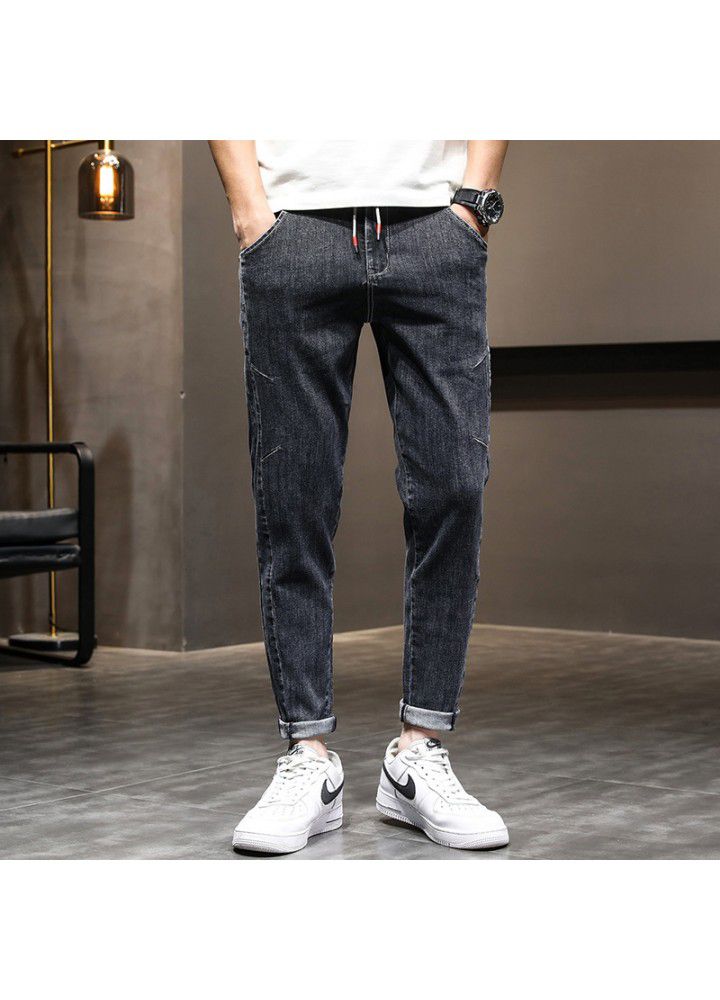 2021 autumn new large men's Korean fashion casual loose middle waist small leg jeans men's pants
