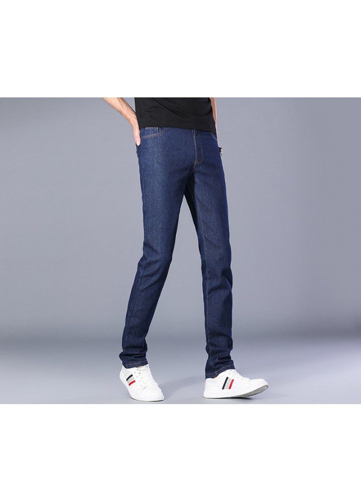 Men's slim fit jeans spring and summer thin foreign trade Korean straight elastic leisure wash waist youth trousers
