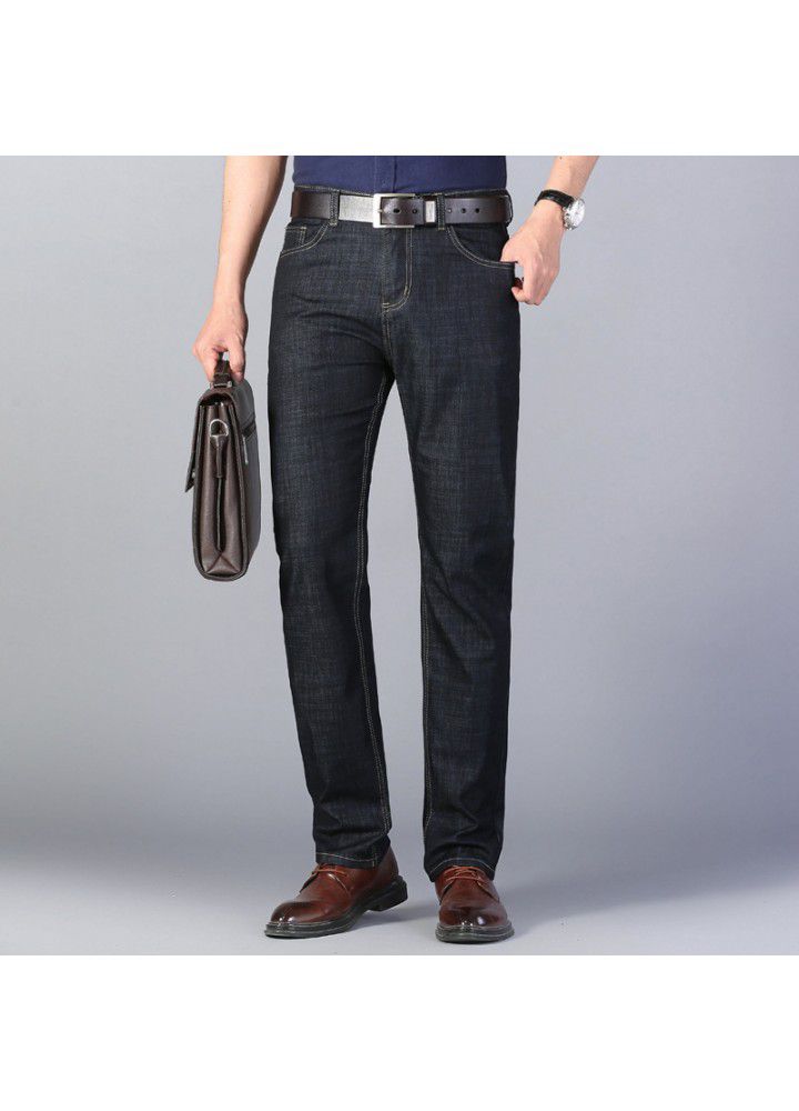 2021 four season jeans men's cotton mid waist thin youth Stretch Pants Black Spot pants one hair substitute