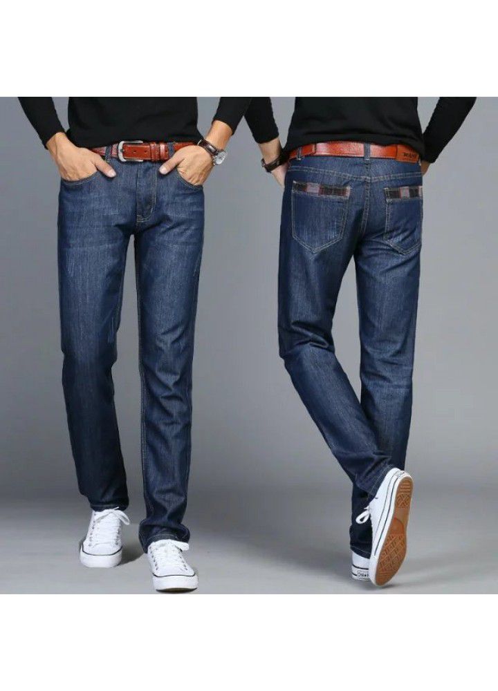 Men's jeans spring and autumn 2021 New Youth fat man large elastic straight loose casual foreign trade trousers