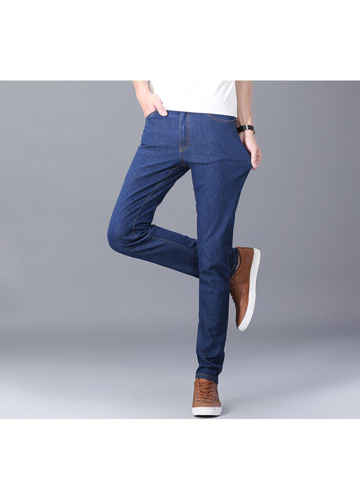 Men's slim fit jeans spring and summer thin foreign trade Korean straight elastic leisure wash waist youth trousers